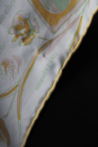 Hermes Womens Petit Carre La Perruche Inconstante 45cm Silk Scarf White Yellow