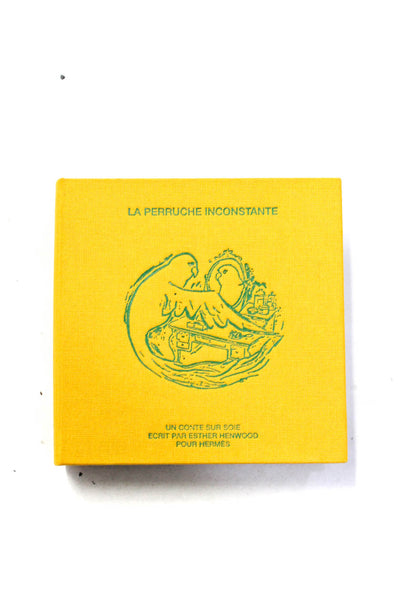 Hermes Womens Petit Carre La Perruche Inconstante 45cm Silk Scarf White Yellow