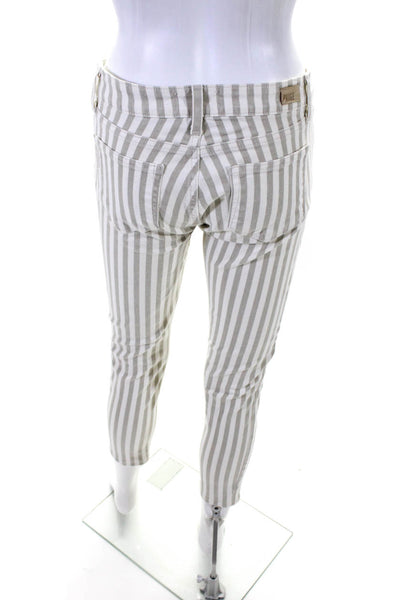 Paige Womens Cotton Striped Print Buttoned Zip Skinny Leg Pants Beige Size EUR28