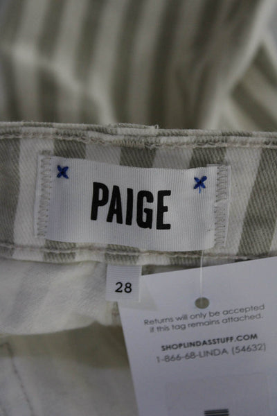 Paige Womens Cotton Striped Print Buttoned Zip Skinny Leg Pants Beige Size EUR28