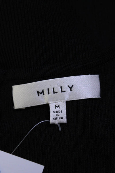 Milly Womens Back Zip Scoop Neck Ribbed Knit Tank Top Black Size Medium