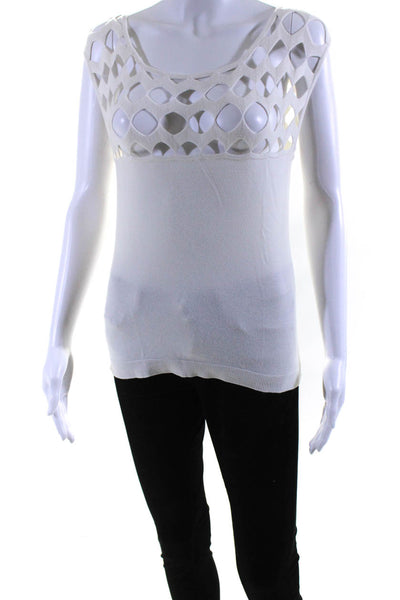 Milly Womens Scoop Neck Sleeveless Cut Out Knit Top White Size Medium