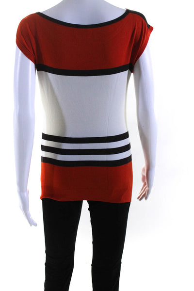 Milly Womens Sleeveless Scoop Neck Striped Knit Top Orange Brown White Medium