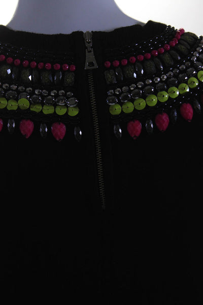 Milly Womens Cap Sleeve Beaded Sequin Trim Knit Top Black Size Medium