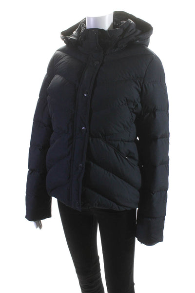 J Crew Womens Hooded Long Sleeve Full Zip-Up Puffer Coat Jacket Black Size S