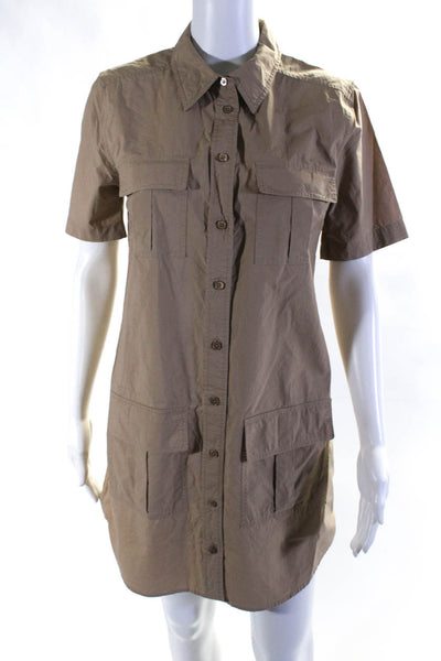 Equipment Femme Womens Short Sleeve Poplin Mini Shirt Dress Beige Size Small