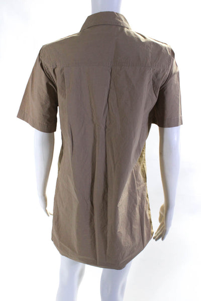 Equipment Femme Womens Short Sleeve Poplin Mini Shirt Dress Beige Size Small