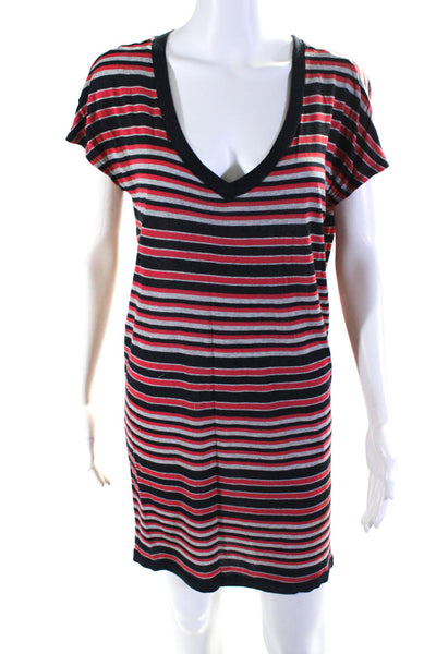 Soft Joie Womens Short Sleeve Striped V Neck T Shirt Sheath Dress Red Navy Small