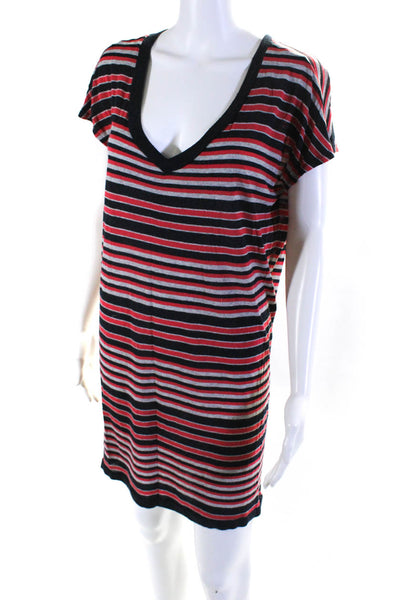 Soft Joie Womens Short Sleeve Striped V Neck T Shirt Sheath Dress Red Navy Small