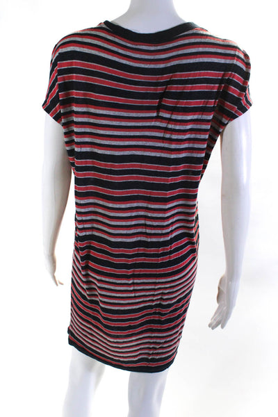 Soft Joie Womens Short Sleeve Striped V Neck T Shirt Sheath Dress Red Navy Small