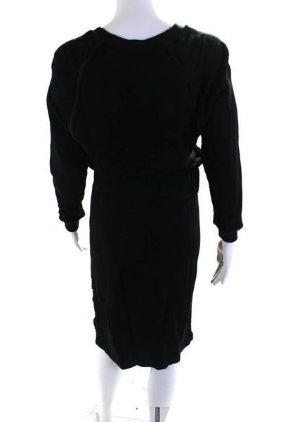Splendid Collection Womens Velvet Fringe Trim Midi Sweatshirt Dress Black Medium