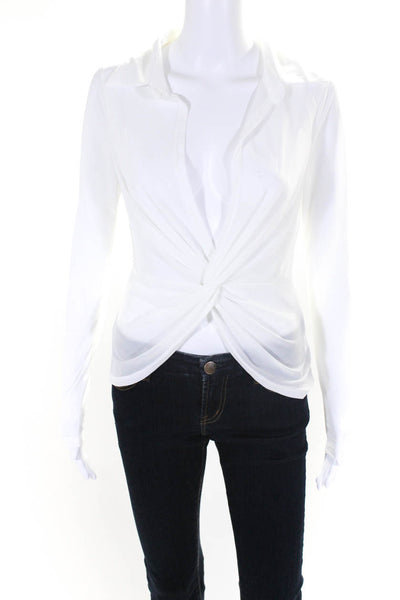 Superdown Womens Woven Sheer Collared Long Sleeve Front Knot Blouse White Size S