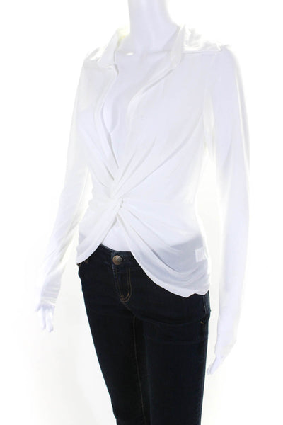 Superdown Womens Woven Sheer Collared Long Sleeve Front Knot Blouse White Size S