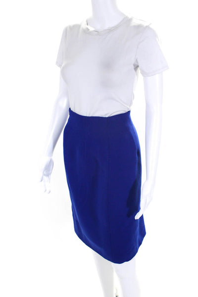 Gianni Versace Womens Woven Zippered Side Knee Length Pencil Skirt Blue Size L