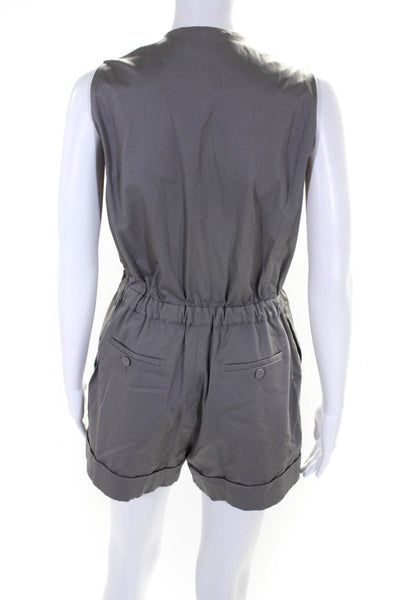 Ports 1961 Womens Snap Front Elastic Belted V Neck Sleeveless Romper Gray Size 4