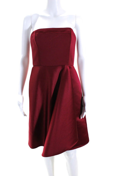 Halston Heritage Womens Strapless High Waist A Line Dress Cranberry Red Size 4