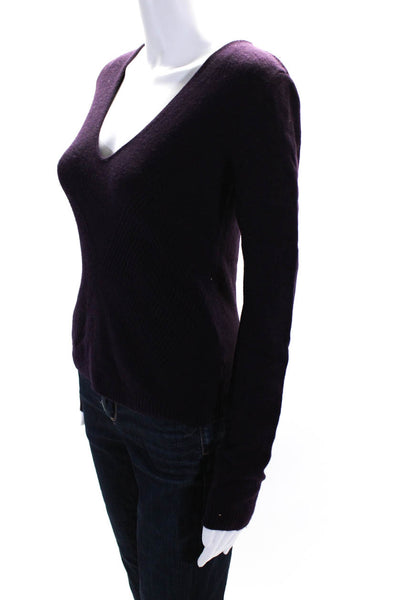 Valentino Womens Long Sleeves V Neck Sweater Eggplant Purple Size Small