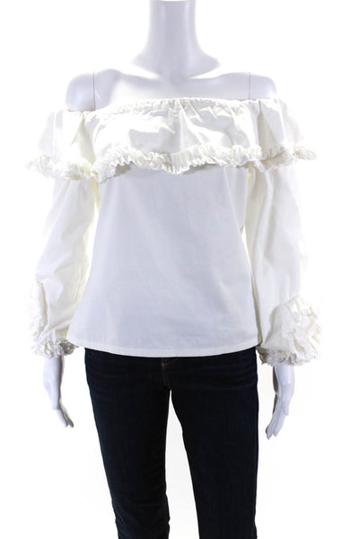 Alexis Womens Ruffled Off The Shoulder Blouse White Cotton Size Extra Small