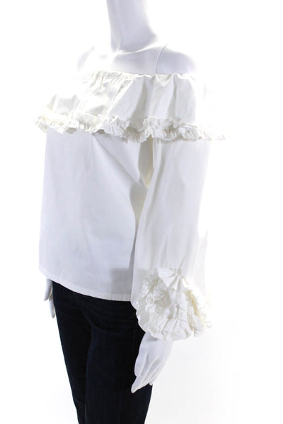 Alexis Womens Ruffled Off The Shoulder Blouse White Cotton Size Extra Small