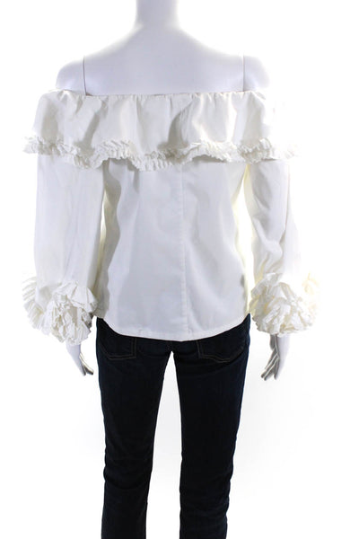 Alexis Womens Ruffled Off The Shoulder Blouse White Cotton Size Extra Small