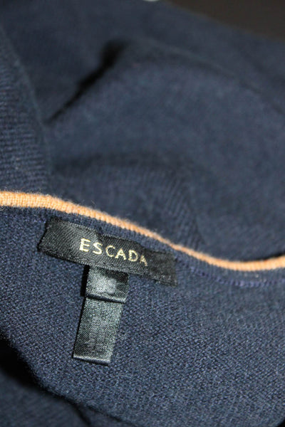 Escada Womens Cashmere Shell Sweater Navy Blue Brown Size EUR 36