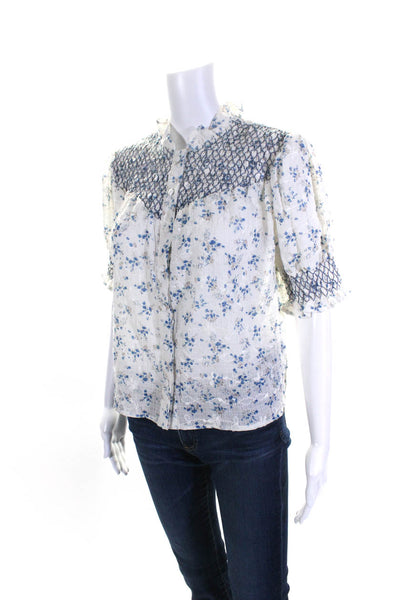 The Shirt Rochelle Behrens Womens Short Sleeve Crew Neck Floral Top White Small