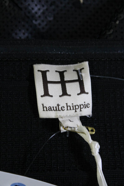 Haute Hippie Women's Striped Sequin Unlined Mini Skirt Black Size L