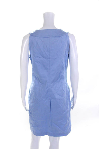 Tory Burch Women's Cotton Sleeveless Halter Neck Shift Dress Blue Size 8