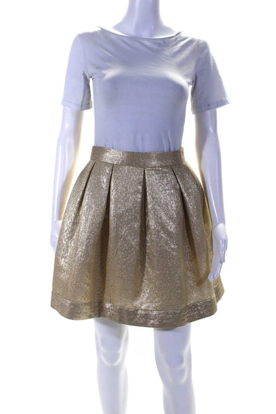 Shoshanna Womens Back Zip Metallic A Line Skirt Gold Tone Silk Size 2