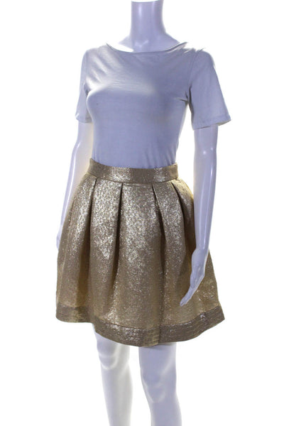 Shoshanna Womens Back Zip Metallic A Line Skirt Gold Tone Silk Size 2