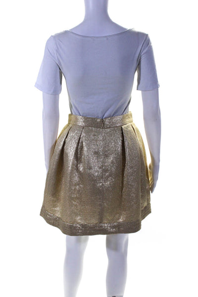 Shoshanna Womens Back Zip Metallic A Line Skirt Gold Tone Silk Size 2