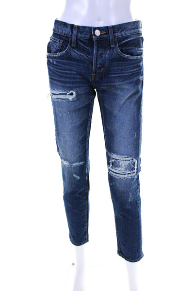 Moussy Womens High Rise Medium Wash Distressed Cropped Jeans Blue Size 25