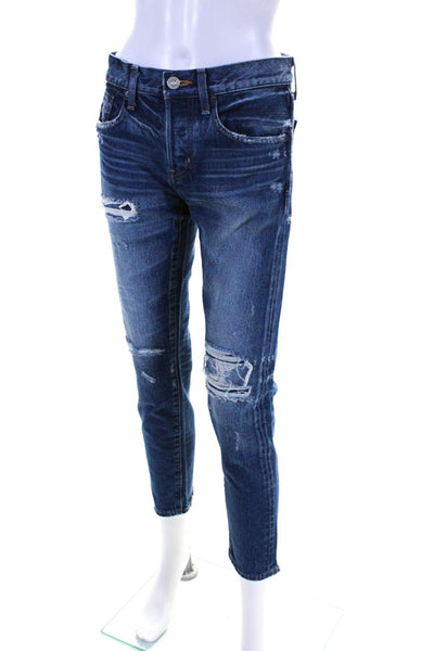 Moussy Womens High Rise Medium Wash Distressed Cropped Jeans Blue Size 25