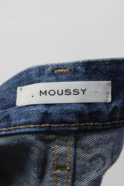 Moussy Womens High Rise Medium Wash Distressed Cropped Jeans Blue Size 25