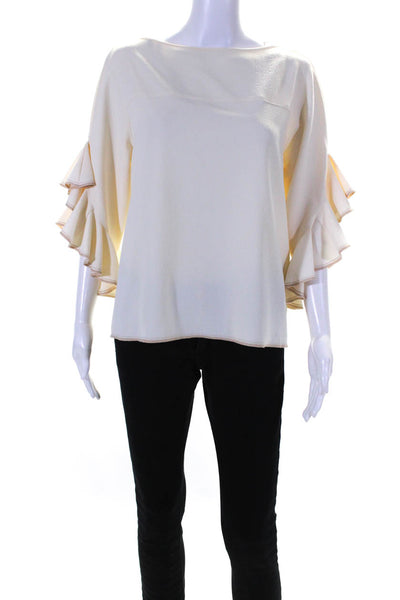 See by Chloe Womens Ruffled 3/4 Sleeve Scoop Neck Blouse White Size FR 42