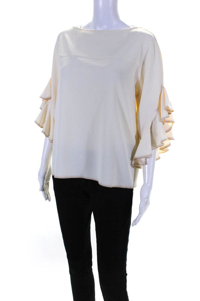See by Chloe Womens Ruffled 3/4 Sleeve Scoop Neck Blouse White Size FR 42