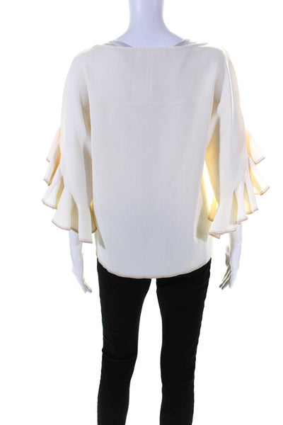 See by Chloe Womens Ruffled 3/4 Sleeve Scoop Neck Blouse White Size FR 42