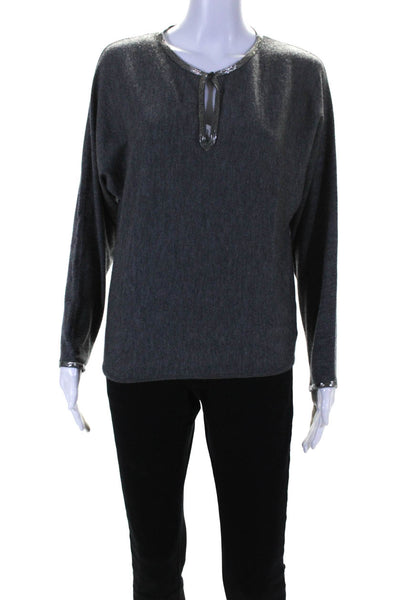Ralph Lauren Black Label Womens Beaded Trim Cashmere Sweater Gray Size Medium