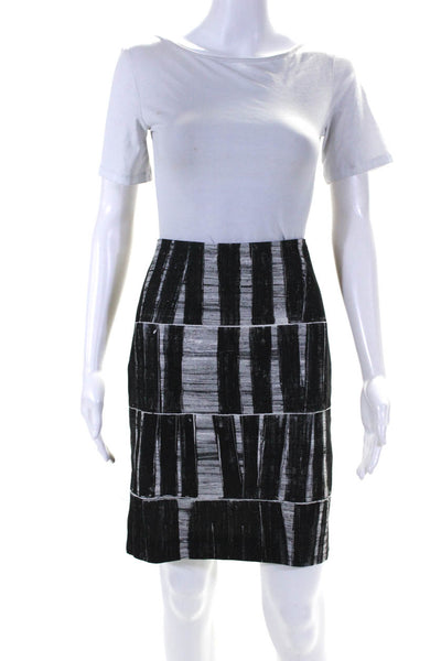 Max Mara Womens Back Zip Knee Length Scribble Striped Skirt Gray Cotton Size 12