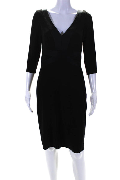 Kay Unger Womens Back Zip Half Sleeve V Neck Sheath Dress Black Size 6