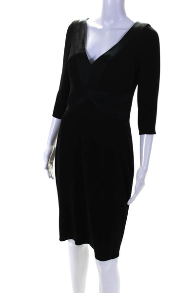 Kay Unger Womens Back Zip Half Sleeve V Neck Sheath Dress Black Size 6