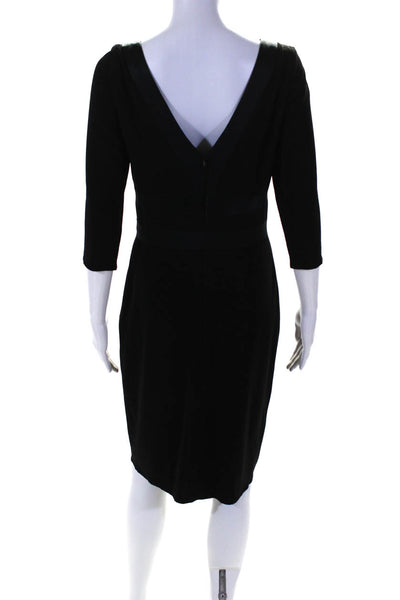 Kay Unger Womens Back Zip Half Sleeve V Neck Sheath Dress Black Size 6