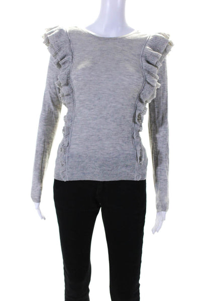 Intermix Womens Wool Ruffled Long Sleeve Pullover Blouse Top Gray Size P