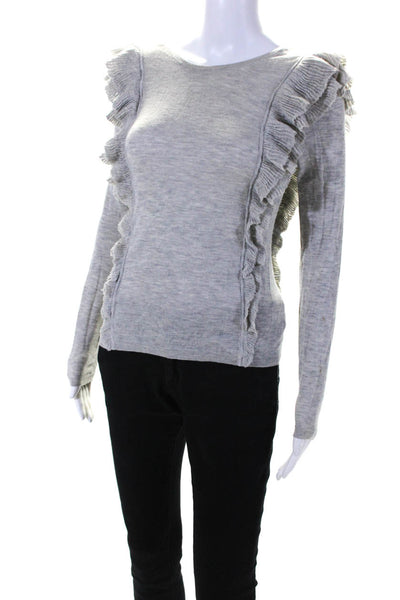 Intermix Womens Wool Ruffled Long Sleeve Pullover Blouse Top Gray Size P