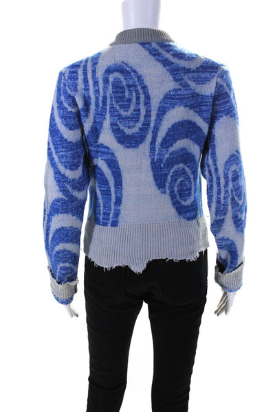ACNE Studios Womens Merino Wool Abstract Print Fringed Sweater Blue Size XS