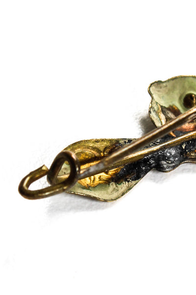 Designer Womens Antique Art Nouveau Gold Tone Green Crystal Fairy Brooch Pin