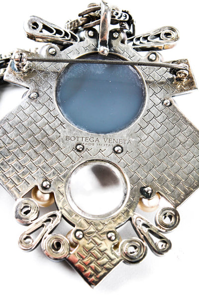 Bottega Veneta Womens Sterling Silver Pearl & Quartz Brooch Pendant Necklace