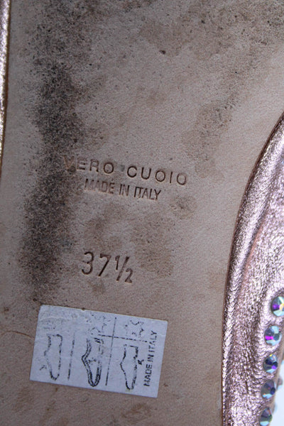 Giuseppe Zanotti Design Womens Leather Jeweled Ballet Flats Pink Size 37.5 7.5