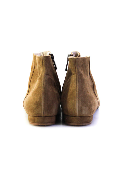 Varda Womens Suede Side Zip Flat Heel Ankle Boots Booties Camel Brown Size 9.5