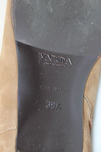 Varda Womens Suede Side Zip Flat Heel Ankle Boots Booties Camel Brown Size 9.5